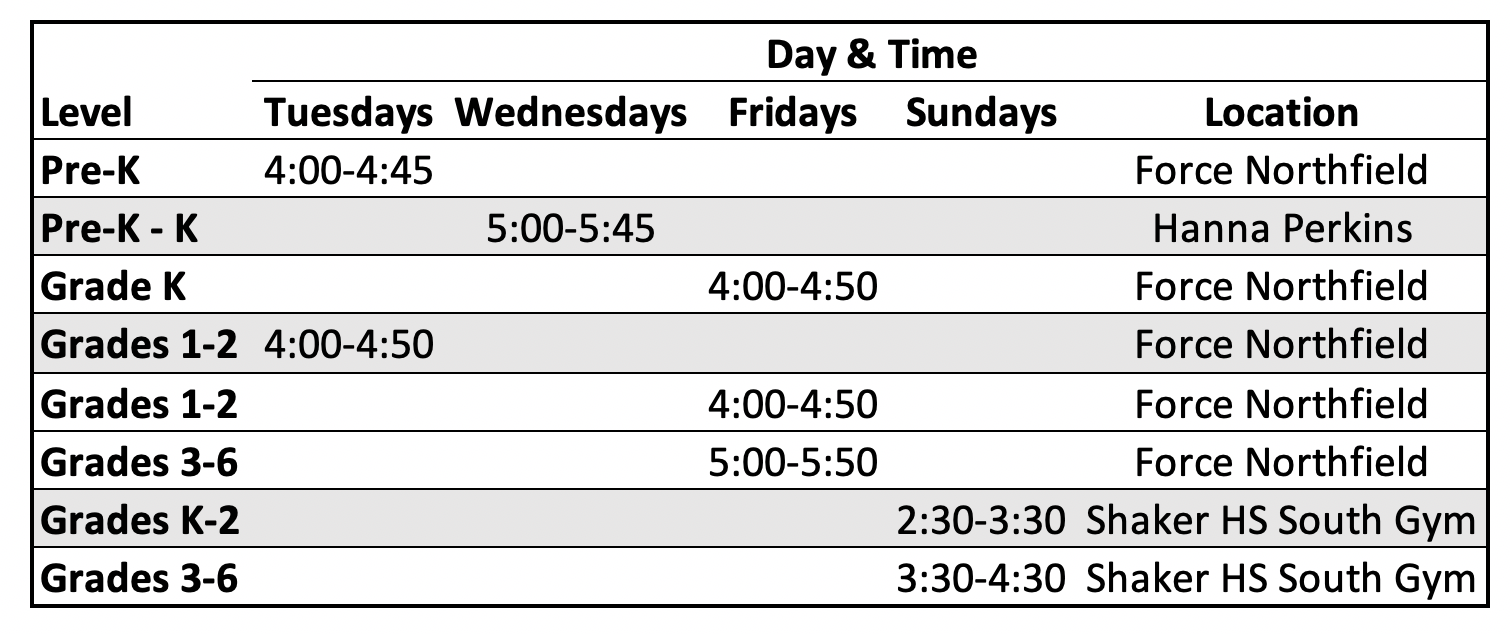 Updated Indoor Clinic Times 10-23-25